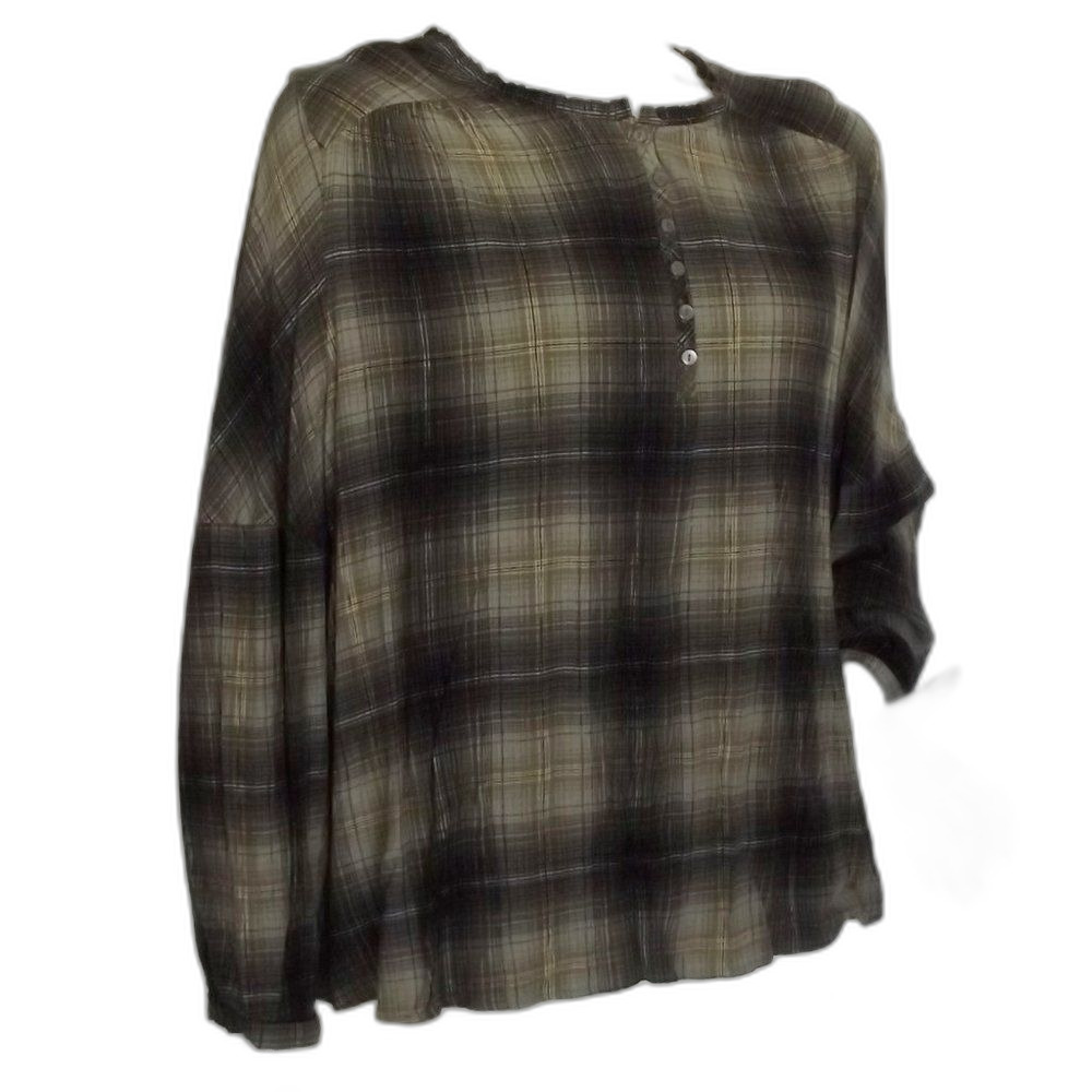 FRYE & CO Blouse, 2X, Green/Black Plaid, long sleeves, Pullover/Buttons, Rayon - Picture 2 of 11